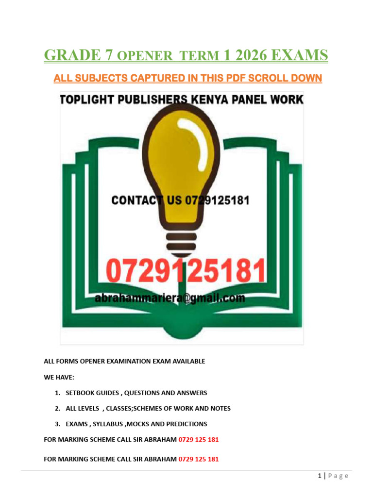 Grade 7 Opener Term 1 2026 Exams | PDF