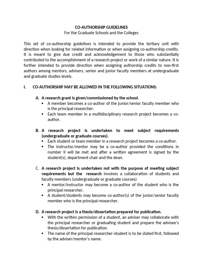 Co Authorship Guidelines | PDF | Thesis | Academia