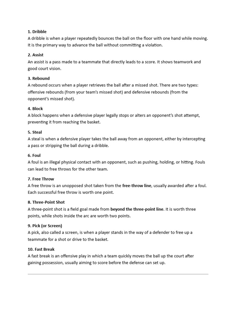 10 Terminologies of Basketball | PDF