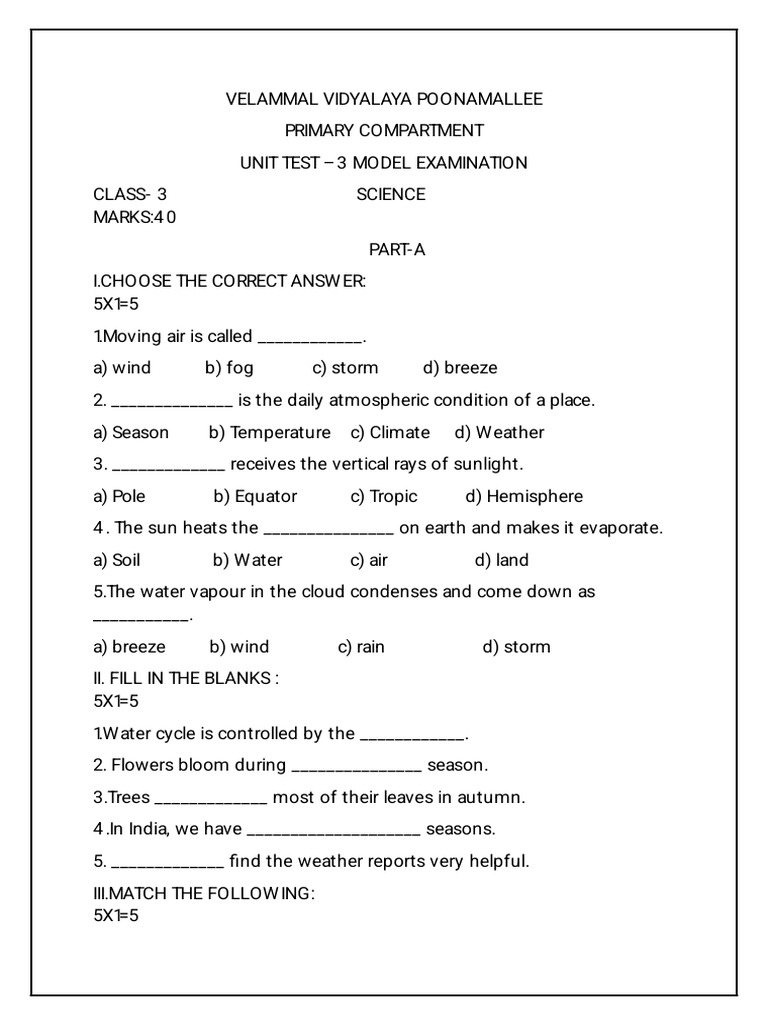 Model Question Paper Grade 3 | PDF | Weather | Wound