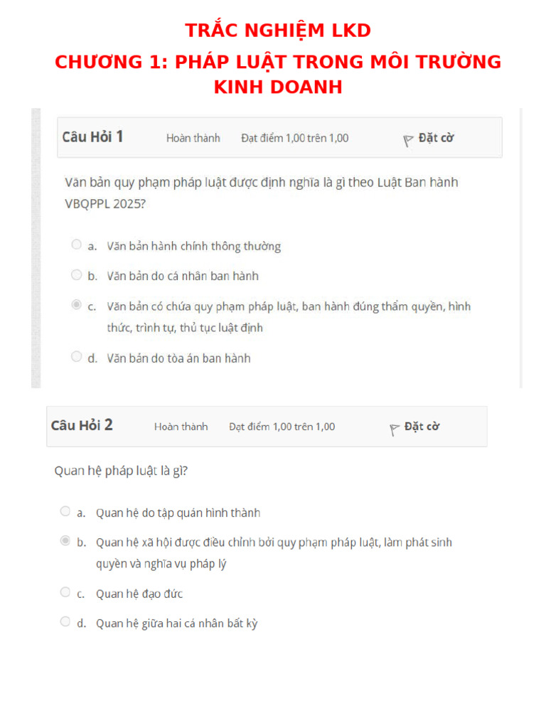 TRẮC NGHIỆM LKD CHƯƠNG 1 | PDF