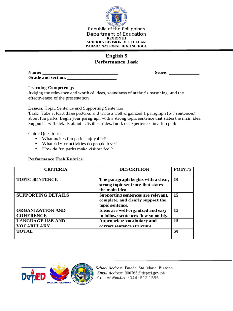 Eng 9 Field Trip Performance Task | PDF | Linguistics | Human Communication