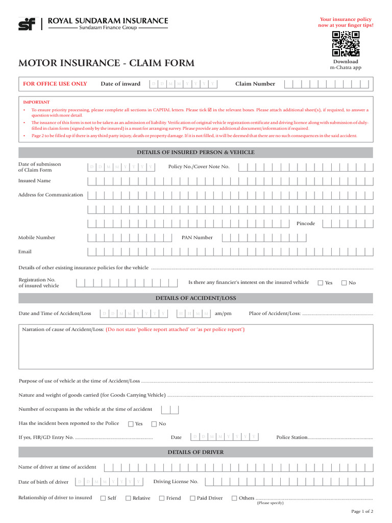 Royal Sundaram Claim Form New | PDF