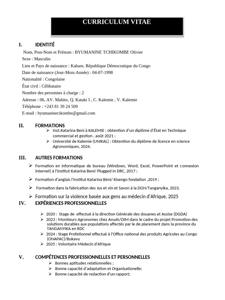 Olivier BYUMANINE CV Act 2026 | PDF