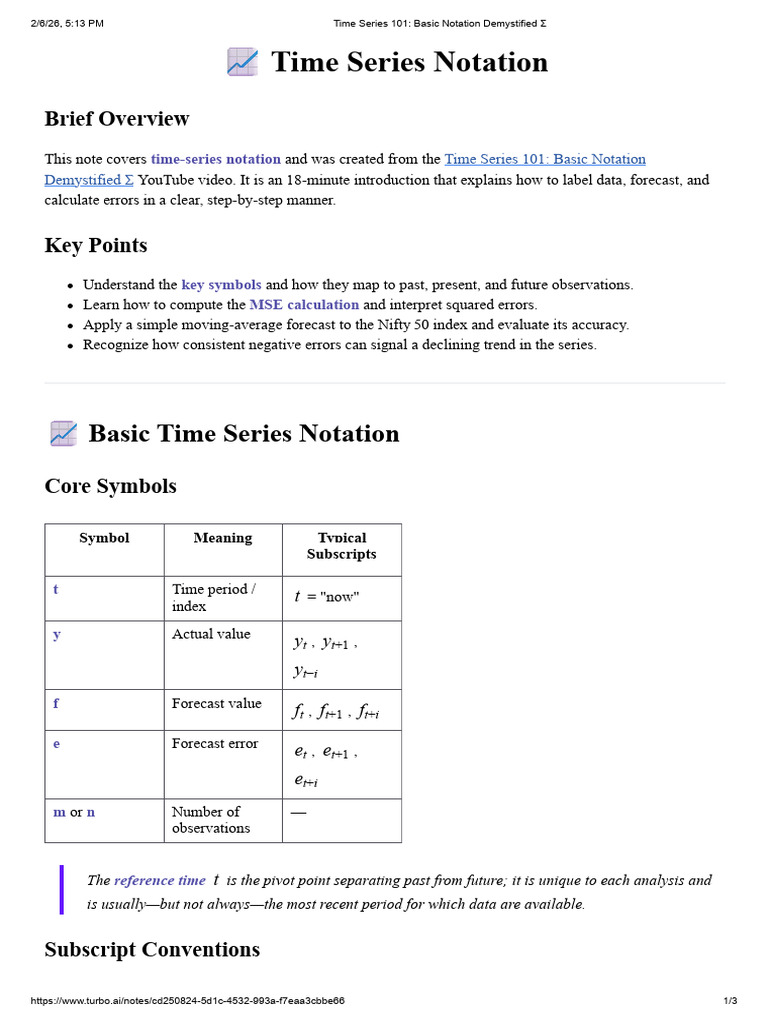 Time Series 101 - Basic Notation Demystified Σ | PDF | Forecasting ...