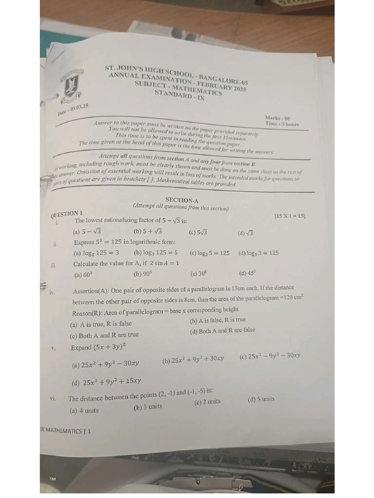 Math Question Paper 2025 | PDF