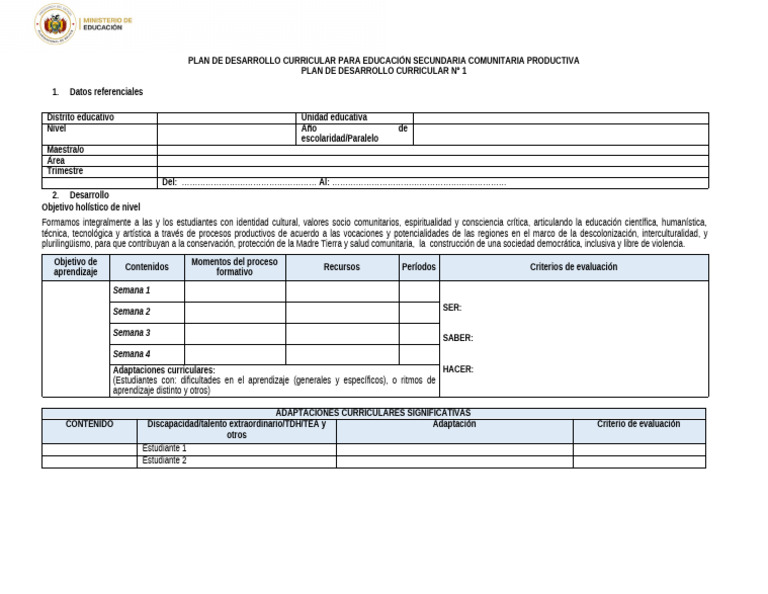 Plantilla PDC SEC 2026 | PDF | Plan de estudios | Cognición