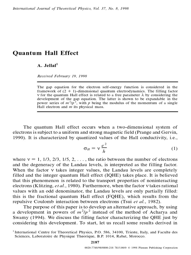 Quantum Hall Effect | PDF | Mathematical Physics | Mathematics