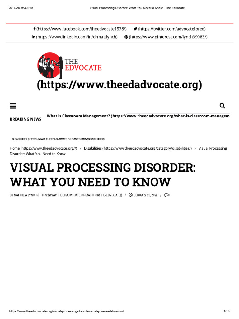 Visual Processing Disorder - What You Need To Know - The Edvocate | PDF ...