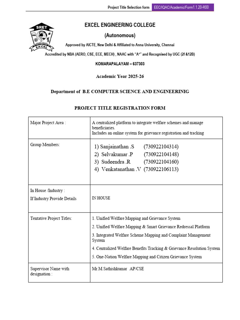 PROJECT Title Form | PDF