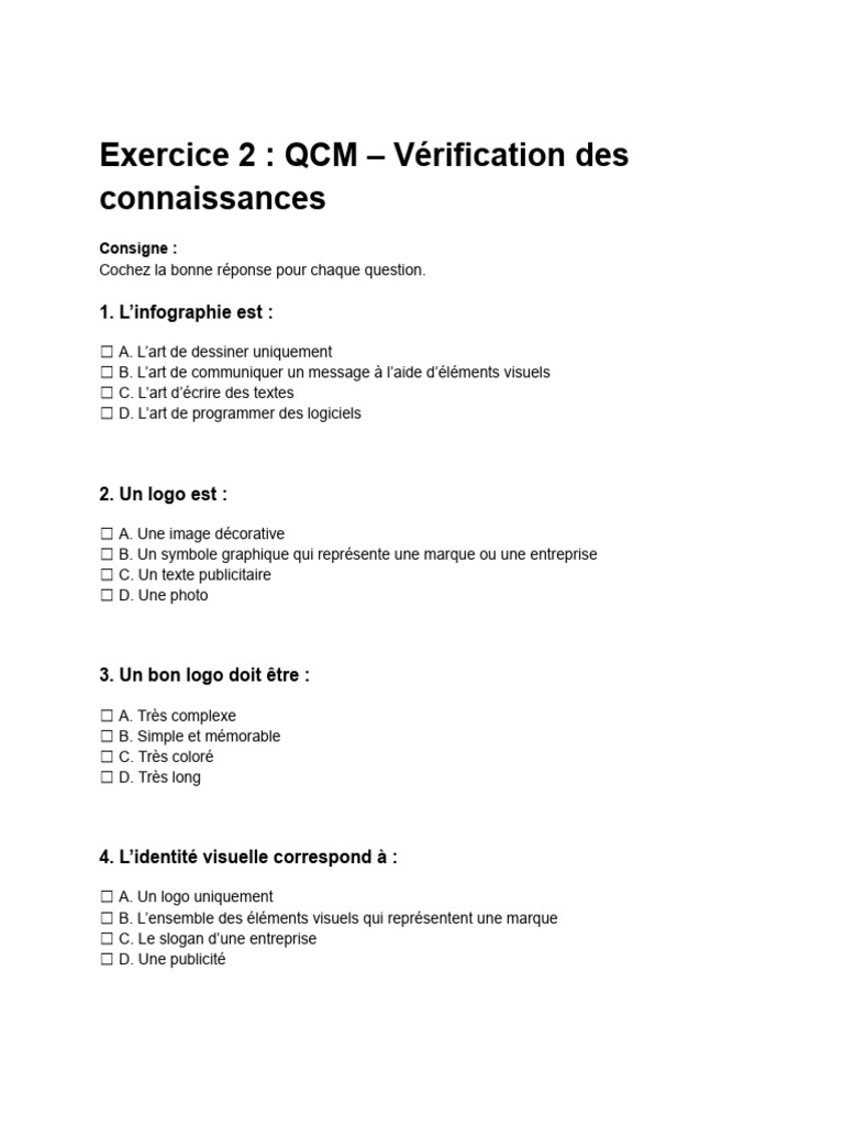 Exercice 2 - QCM - Vérification Des Connaissances | PDF