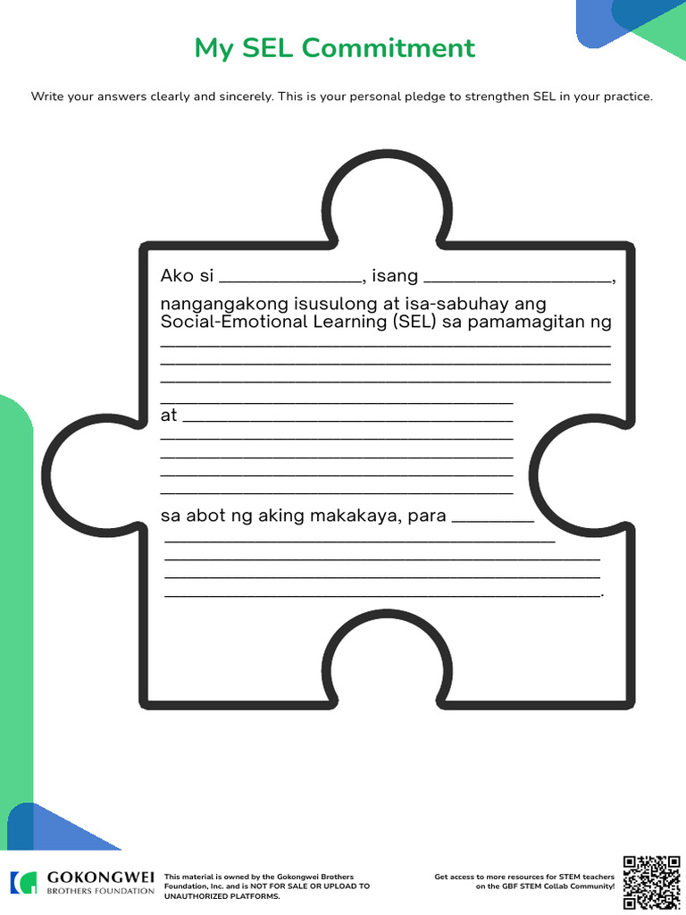 2026S1E3 Worksheet 3.1 My SEL Commitment | PDF | Learning | Cognition