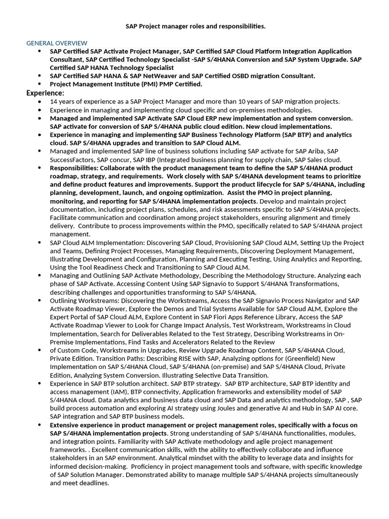 SaP HANA | PDF | Cloud Computing | Project Management