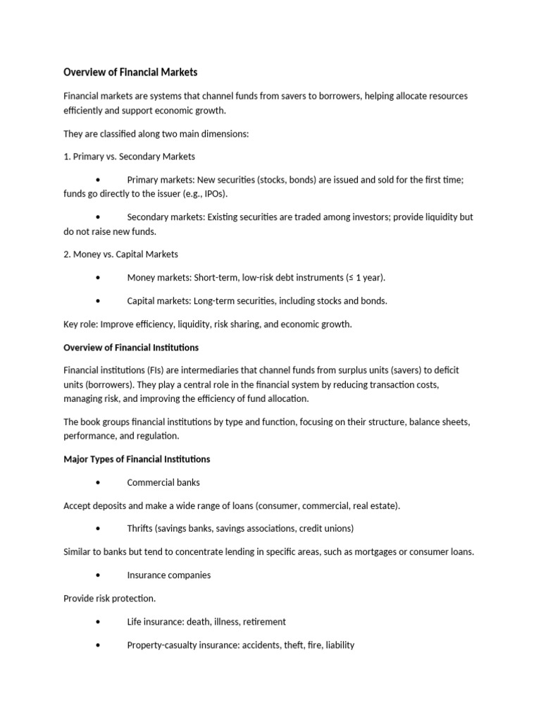 Overview of Financial Markets | PDF | Securities (Finance) | Financial ...