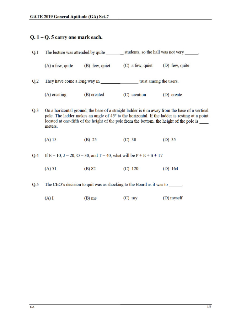 GATE CE 2019 Question Paper | PDF