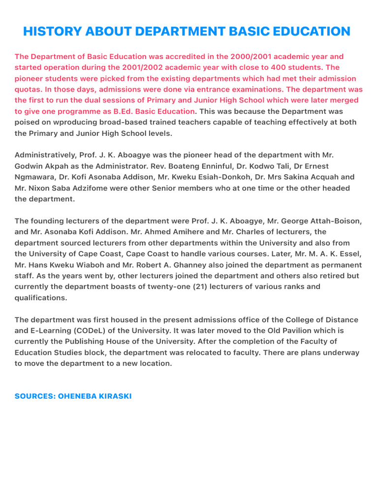 History About Department Basic Education | PDF