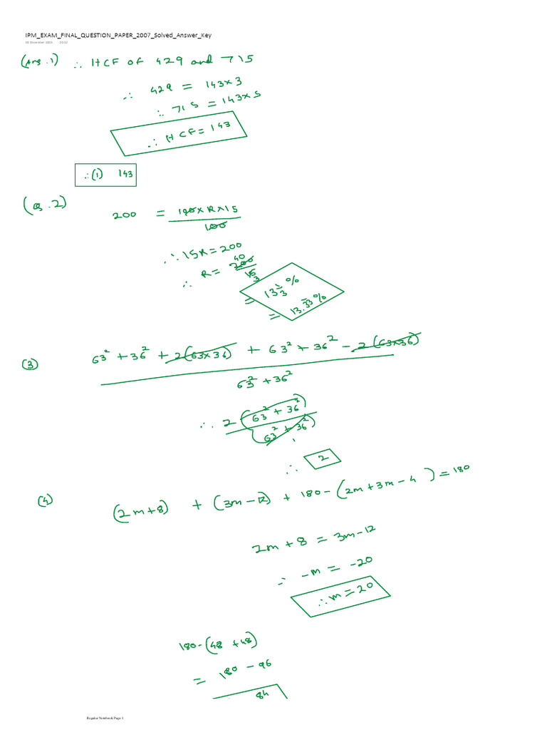Ipm Exam Final Question Paper 2007 Solved Answer Key | PDF