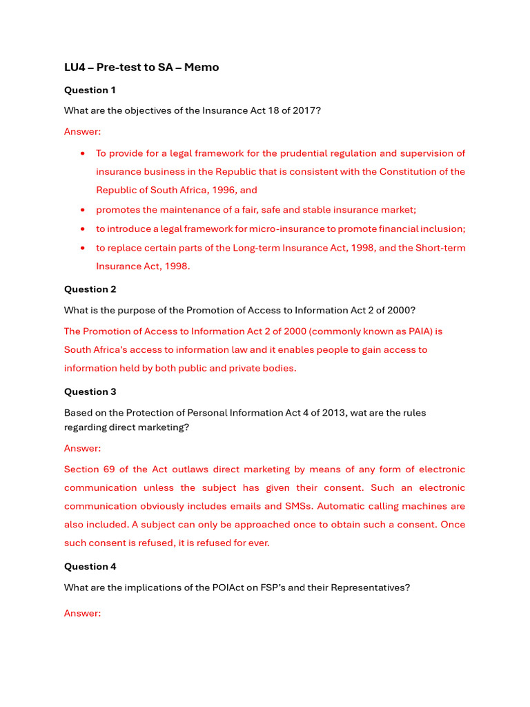 LU4 Pre-Test Memo | PDF | Loans | Credit