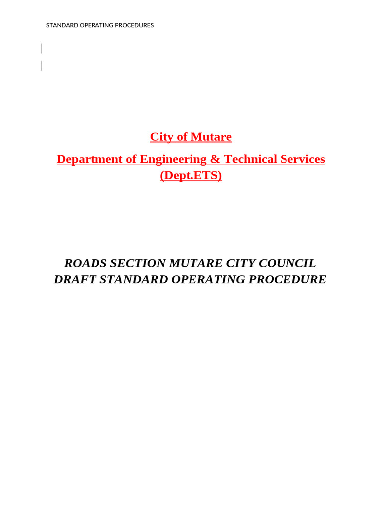 Editted Standard Operating Procedures Roads Section Mutare City Council ...