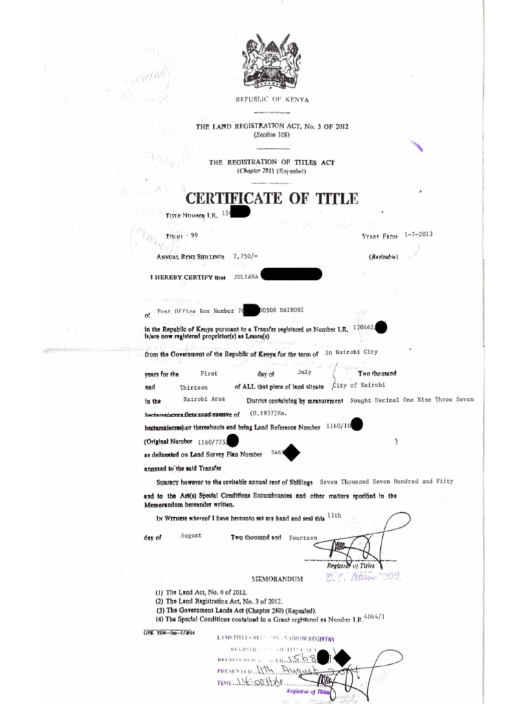 RTA Certificate of Title-IR | PDF