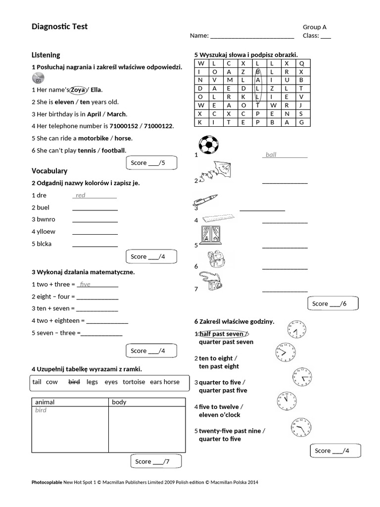 NewHotSpot Klasa4 Diagnostic Test A | PDF