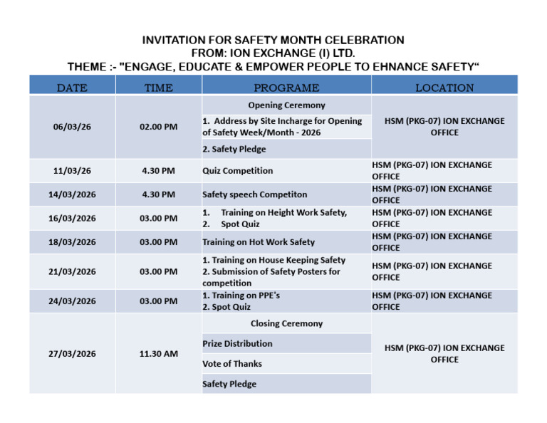 Invitation Safety Month Celebration Ieil | PDF