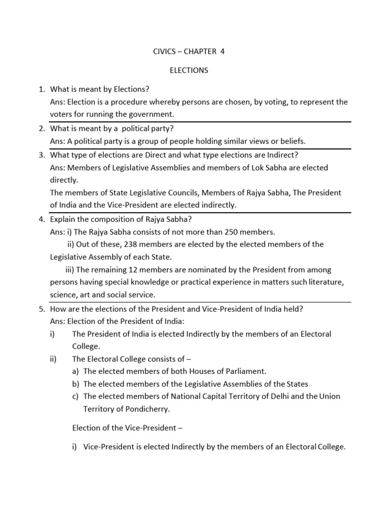 Civics - Chapter 4, Elections Notes (9Th ICSE) | PDF | Elections ...