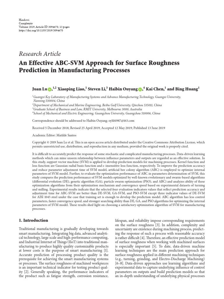 An Effective ABC-SVM Approach For Surface Roughnes | PDF | Support ...