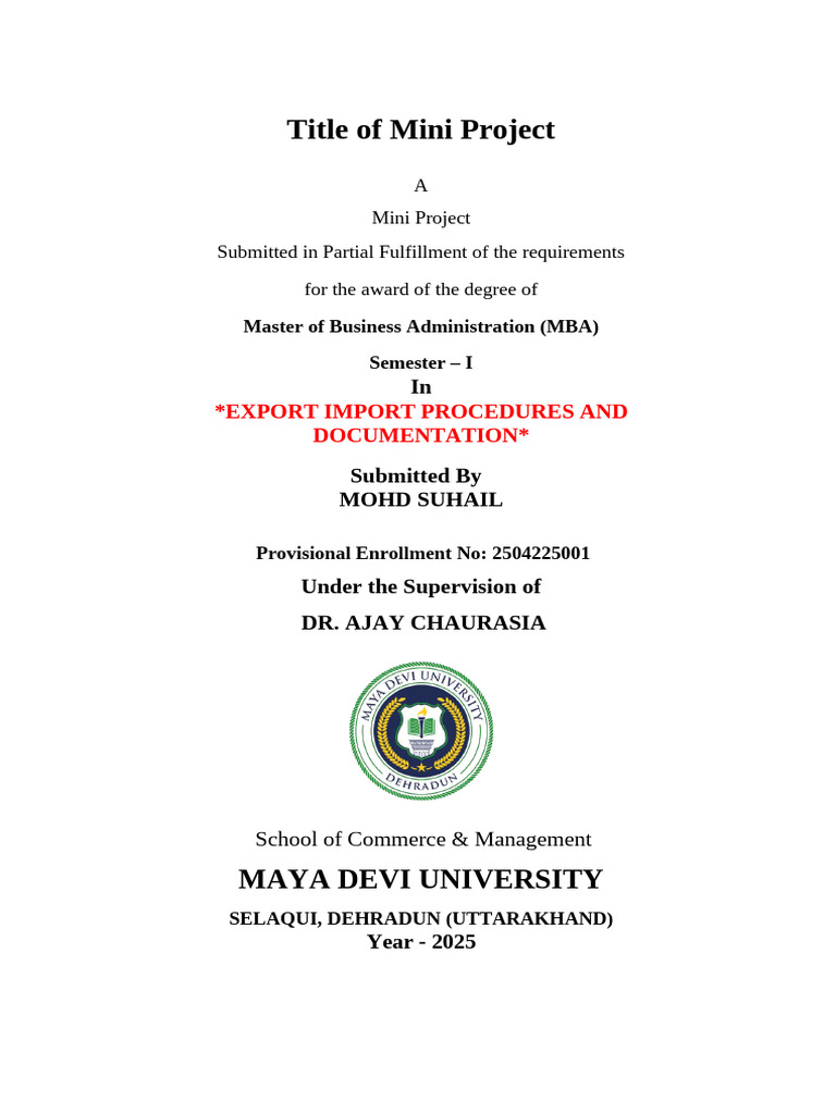 Suhaill Mba 1 Mini Project | PDF | Exports | Cargo