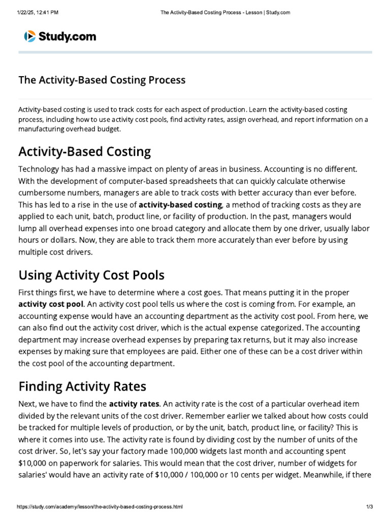 003 The Activity-Based Costing Process - Lesson - Study | PDF