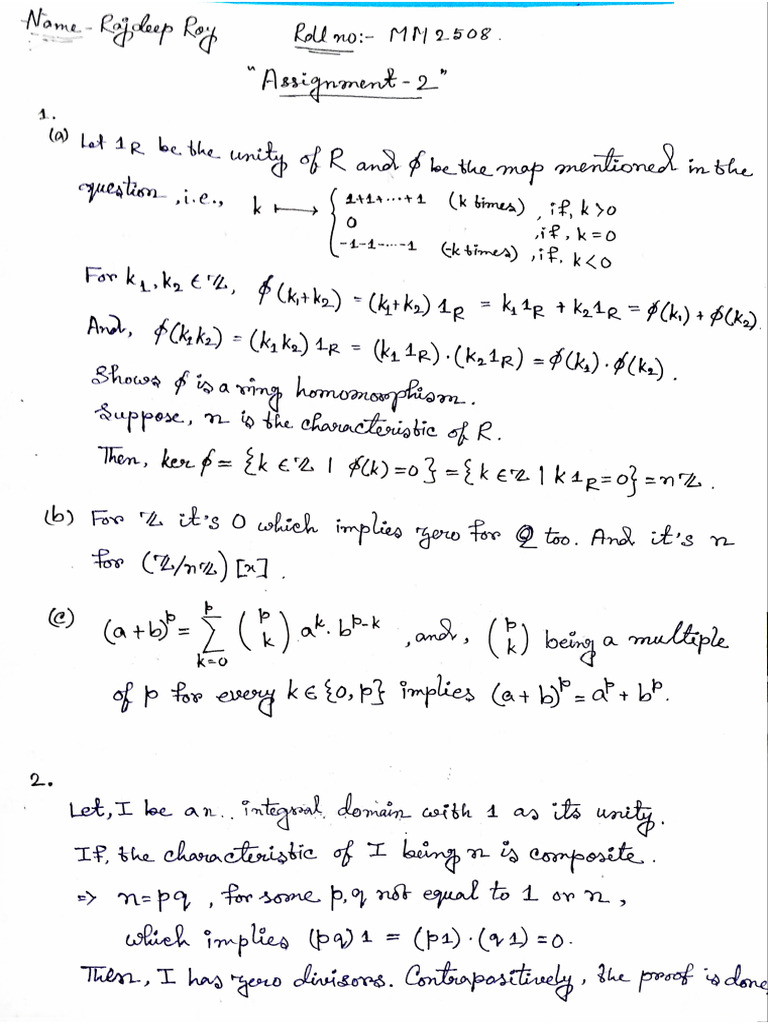 Algebra Assignment 2 Solutions | PDF