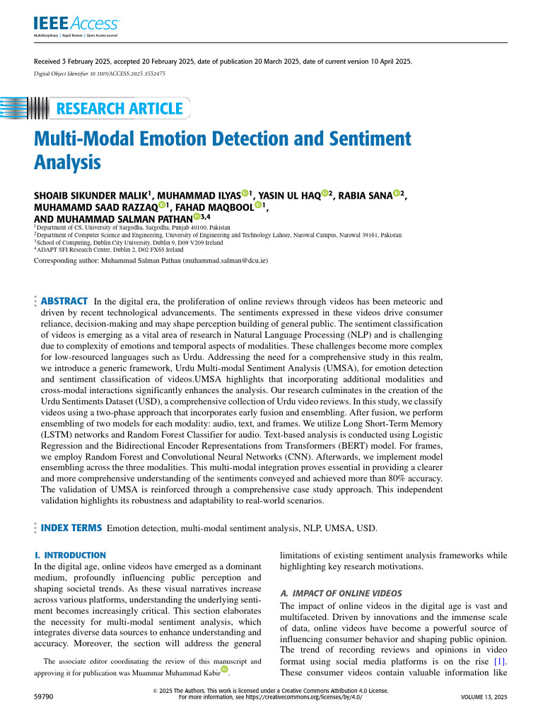 Multi-Modal Emotion Detection and Sentiment Analysis | PDF