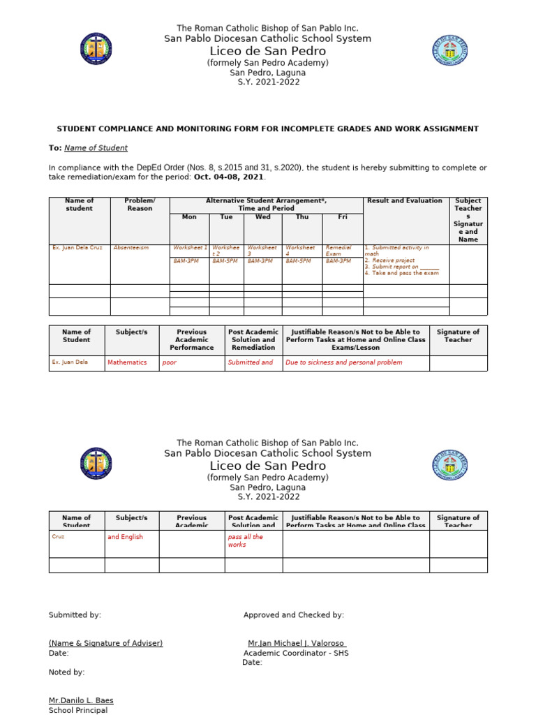 Student Completion Form | PDF