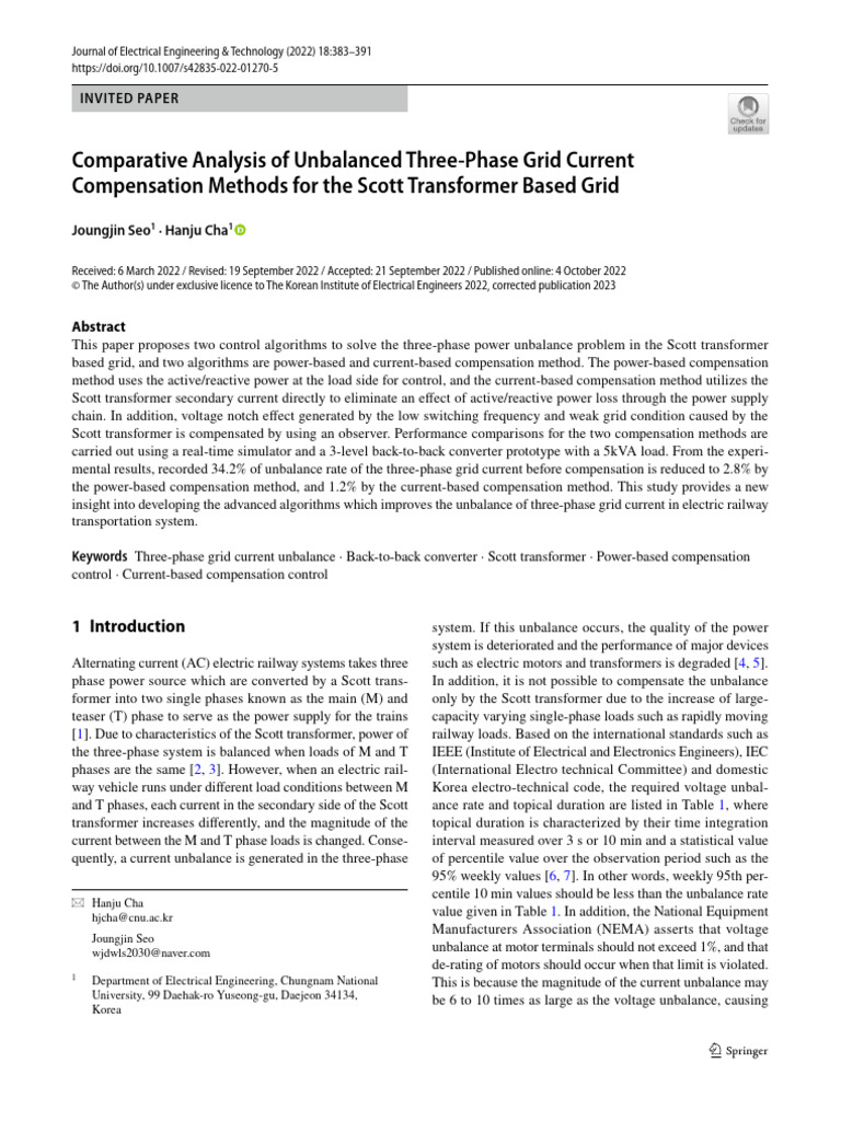 Comparative Analysis of Unbalanced Three Phase Grid Current ...