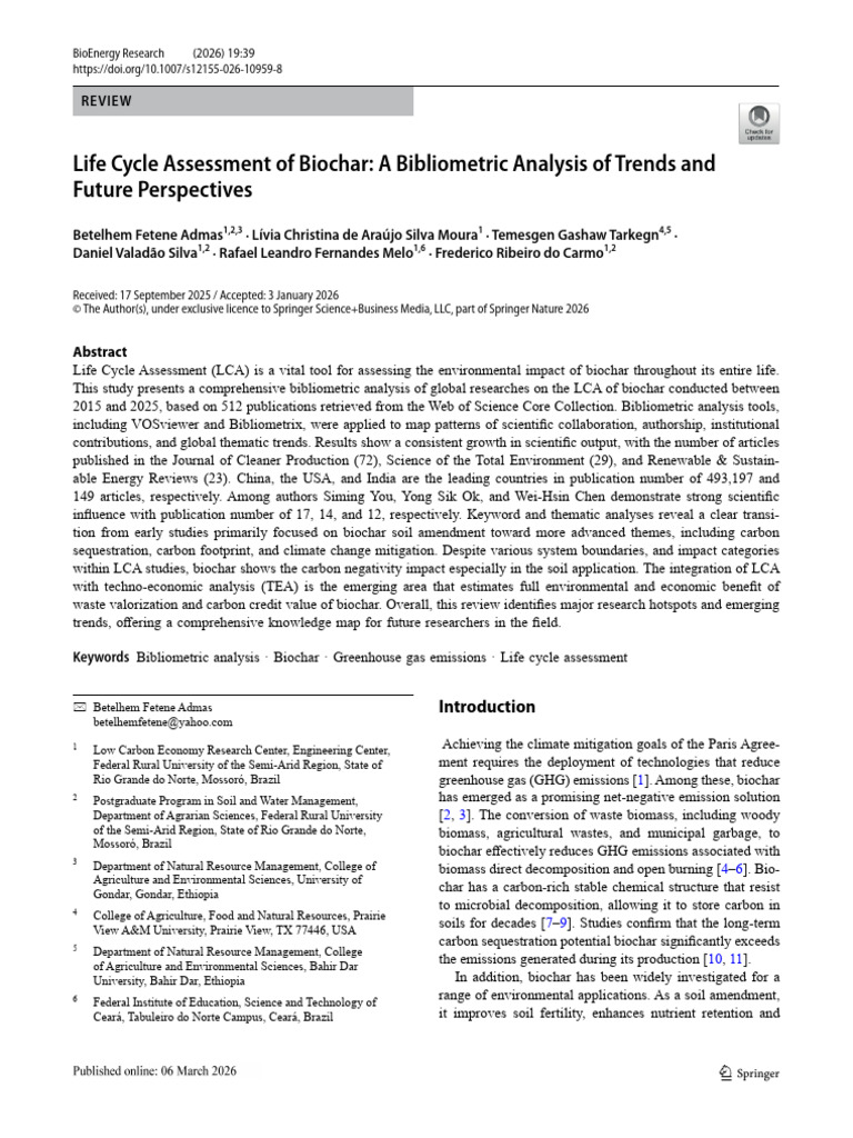 Life Cycle Assessment of Biochar: A Bibliometric Analysis of Trends and ...