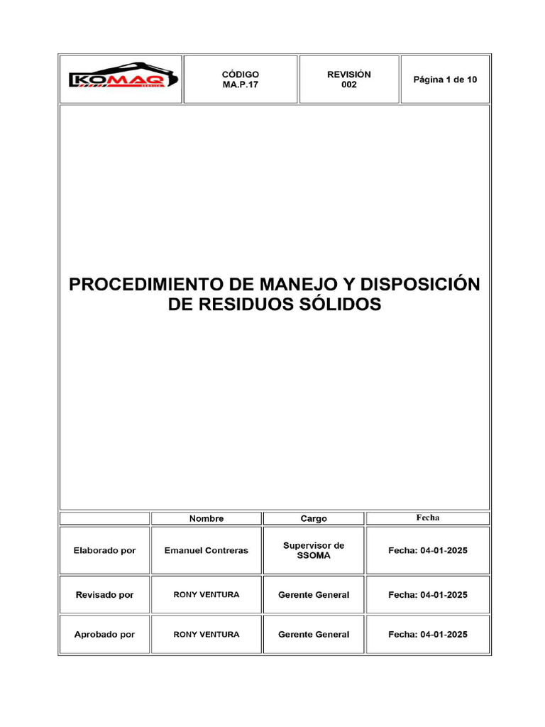 Procedimiento de Manejo y Disposición de RR SS - Page-0001 | PDF