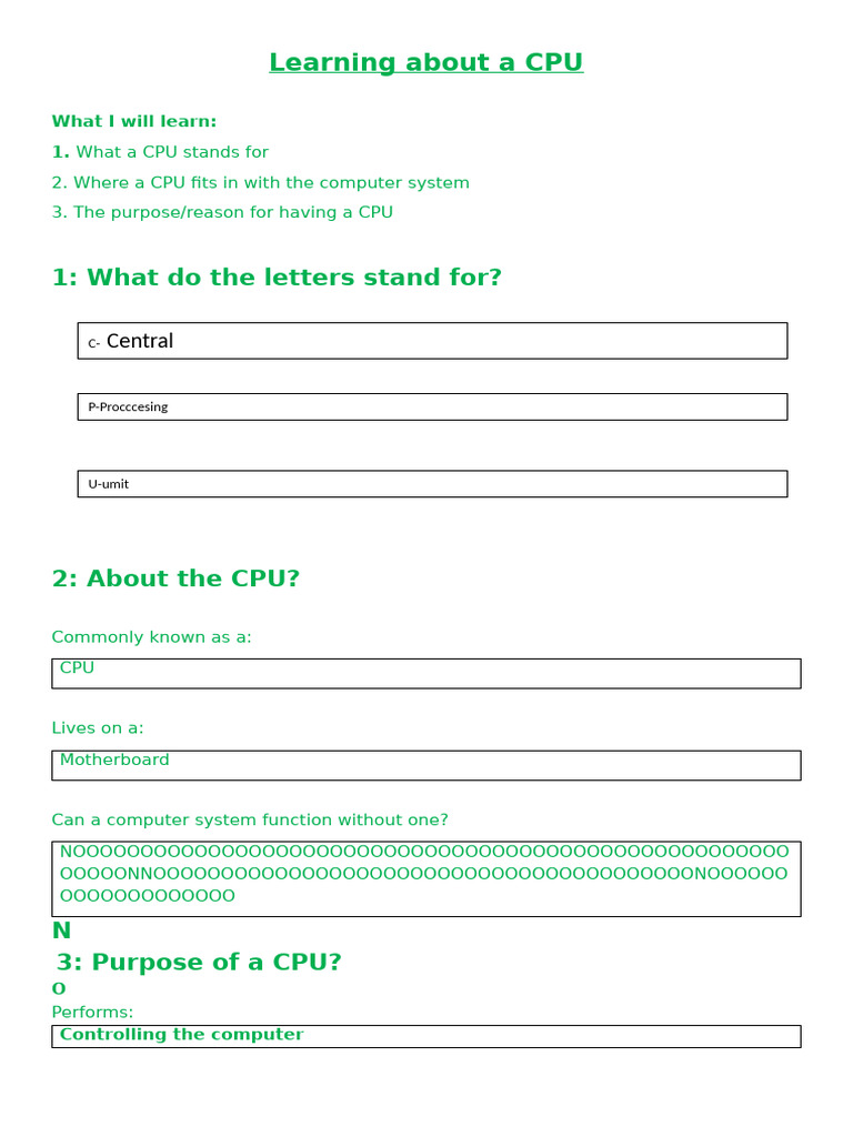 Lesson 4 The CPU Worksheet | PDF
