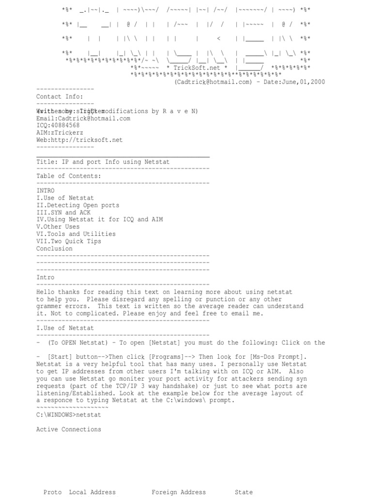 IP and Port Info Using Netstat | PDF