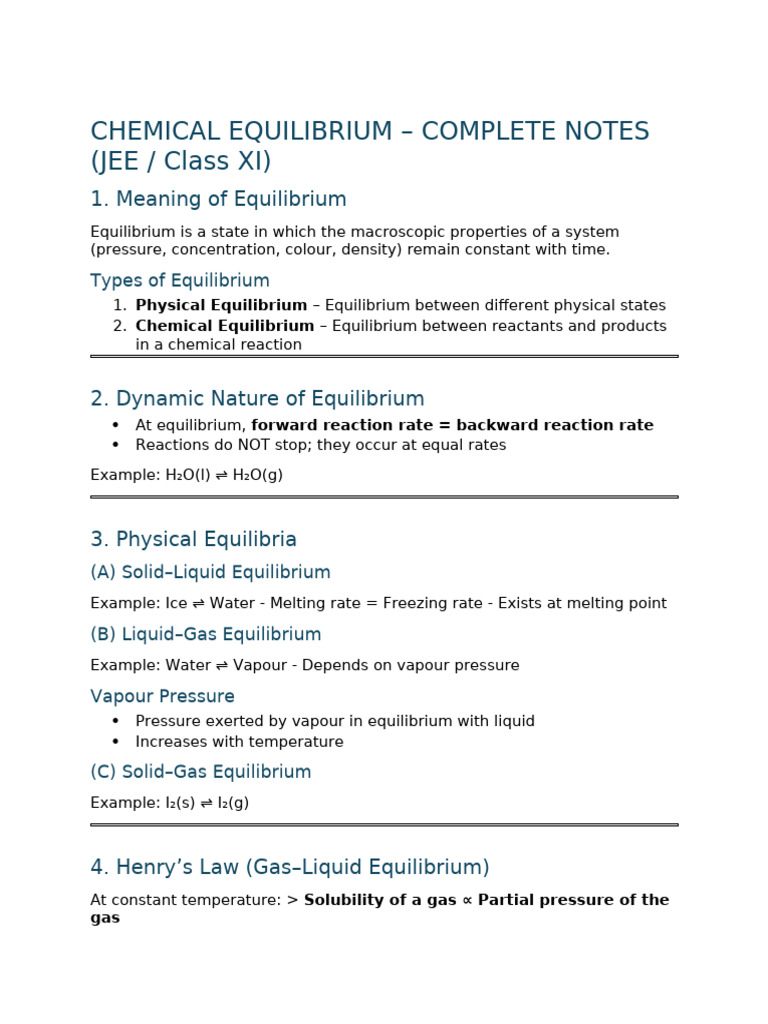 Chemistry - Equilibrium (Subject Test Portion) | PDF