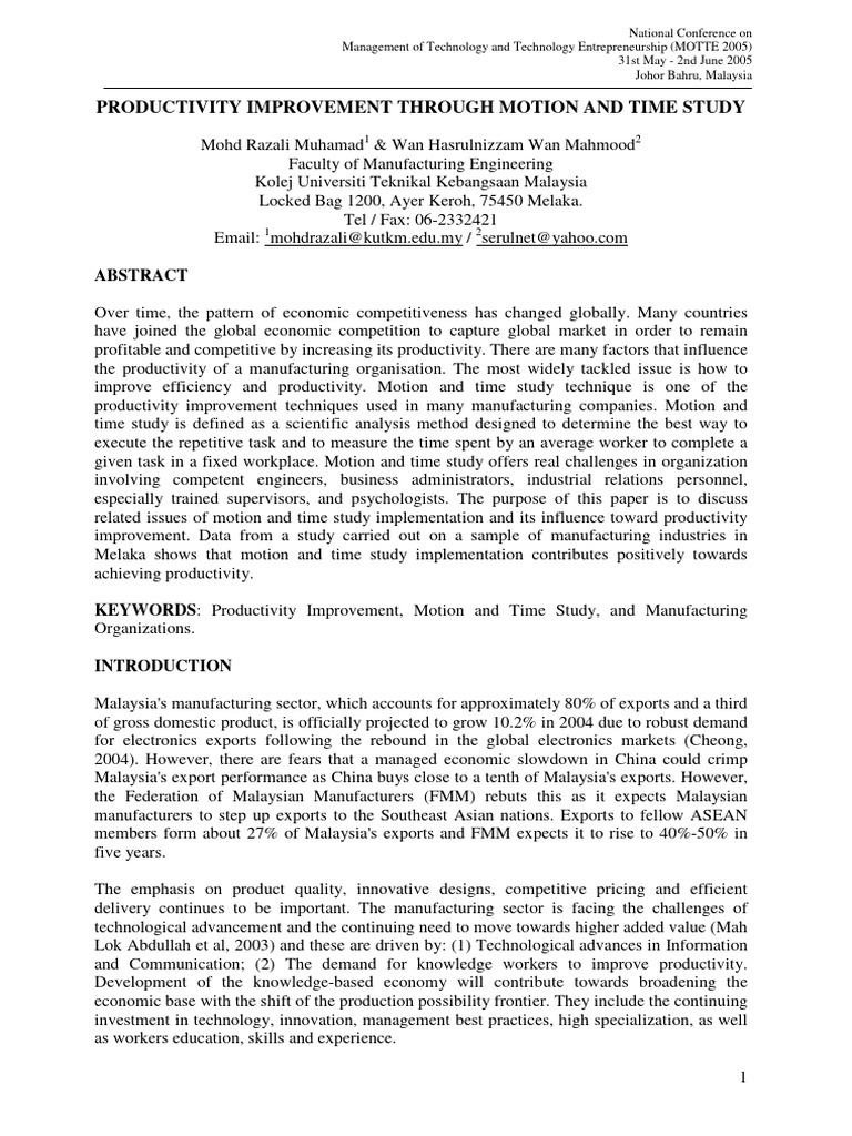 Productivity Improvement Through Motion and Time Study | PDF