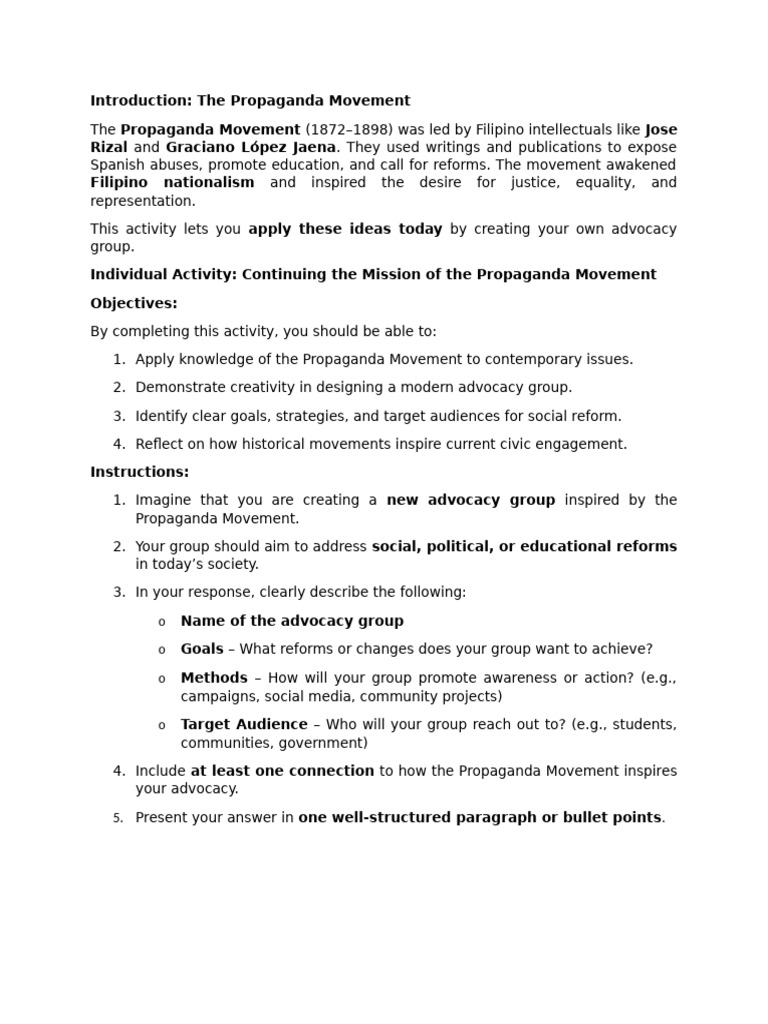 Activity. Propaganda Movement | PDF | Propaganda | Target Audience