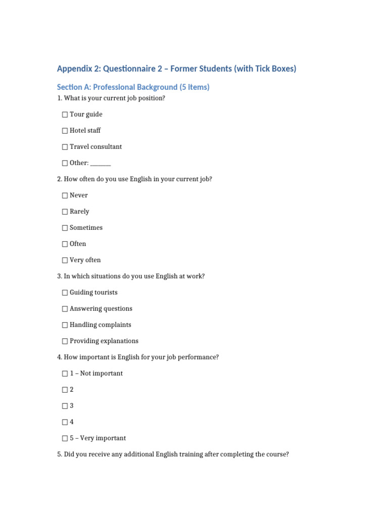 Questionnaire2 With Tick Boxes | PDF