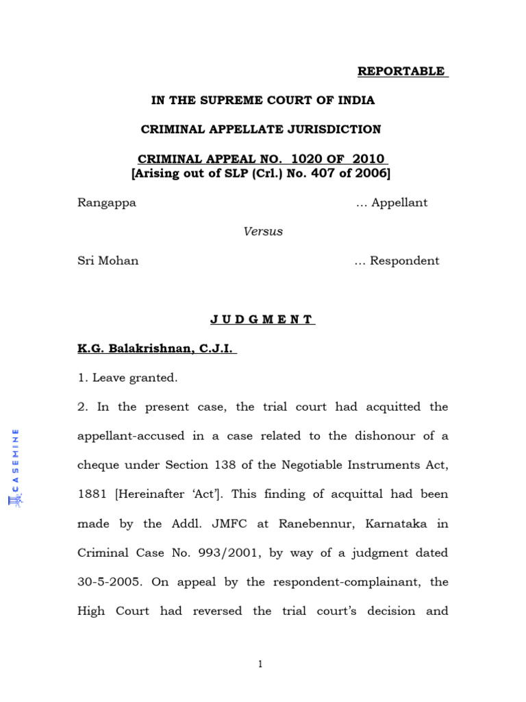 Rangappa Vs Sri Mohan | PDF