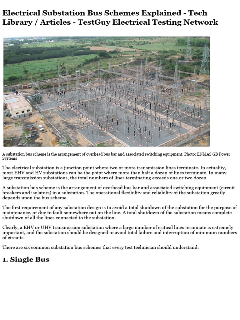 Bus Scheme of Electrical Substation | PDF