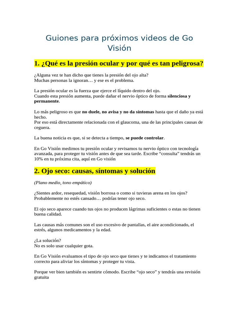 Guiones para próximos videos de Go Visión (1) | PDF