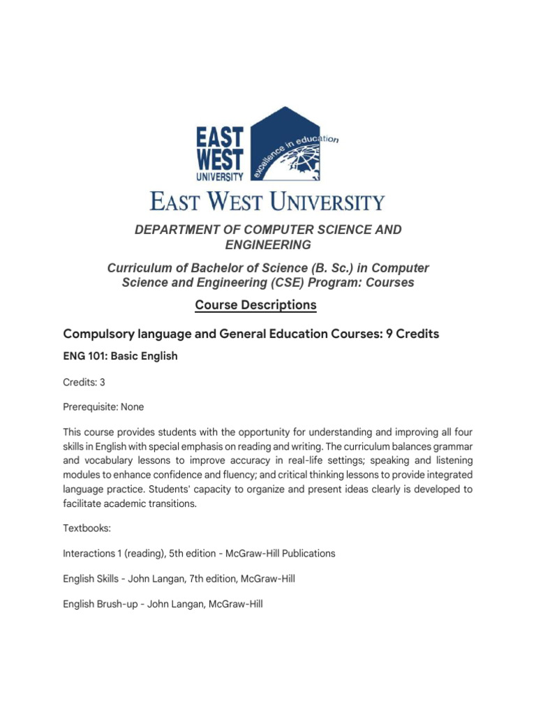 Department of Computer Science and Engineering Course Catalog | PDF