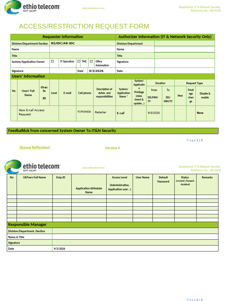 Acess Request For Ecaf 06 Z (0000000C) | PDF