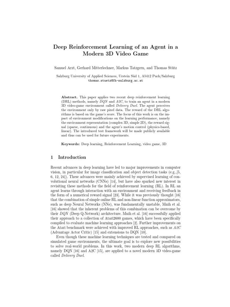 Deep Reinforcement Learning of An Agent | PDF