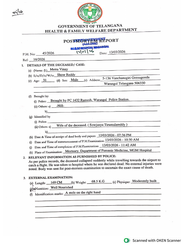 Vinay Atopsy & Death Report | PDF