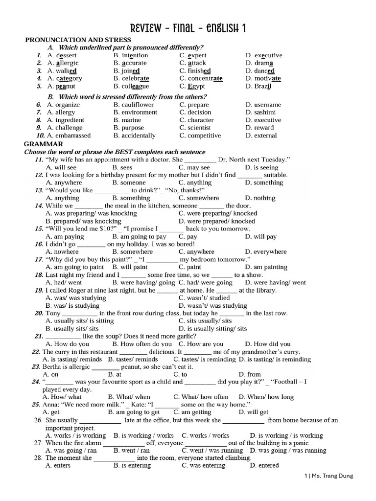 REVIEW - Final - English 1 3 | PDF